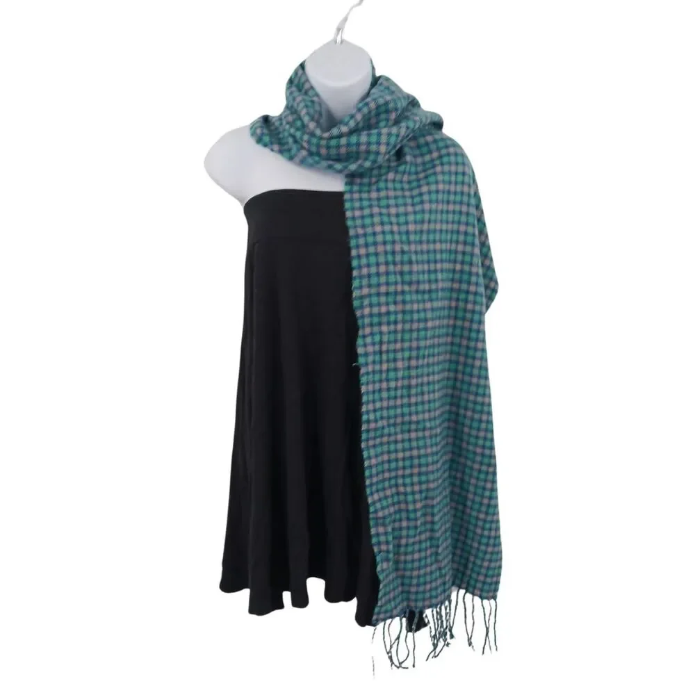 J.Crew Blue Plaid Wool Blend Fringe Scarf